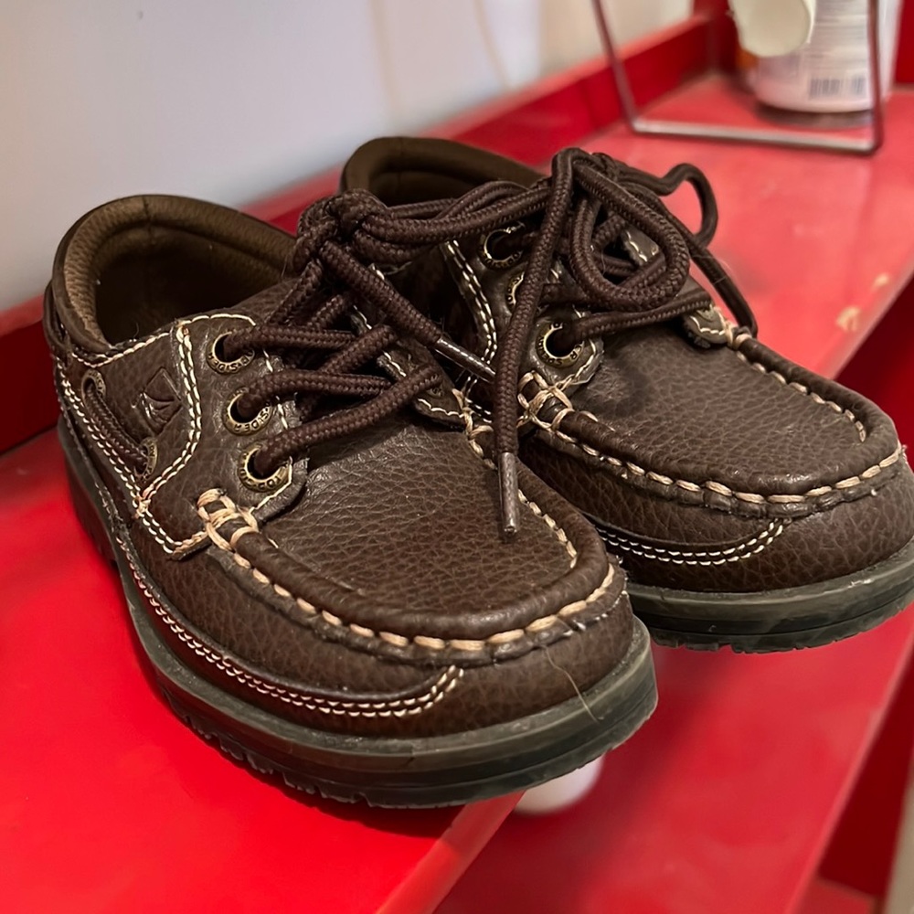 Sperry Top Sider Boys Shoal 3 Eye Boat Shoes Brown Low Top Lace Up Moc Toe 9 M